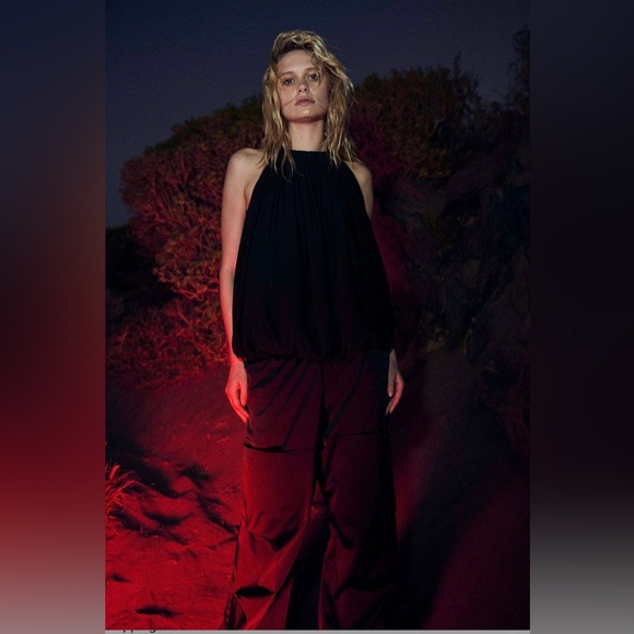 ZARA BALLON TOP WITH ZIPPER SIZE M COLOR BLACK NWT - Picture 4 of 16